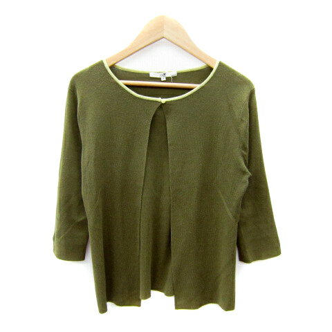 【中古】23区 オンワード樫山 カーディガン ミドル丈 七分袖 無地 38 M カーキ /SY18 レディース 【ベクトル 古着】 250626