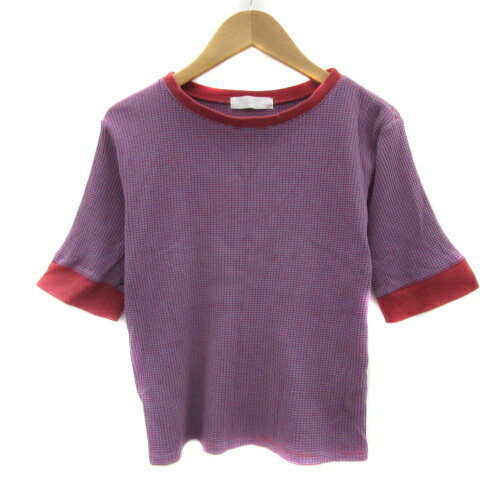 【中古】センスオブプレイス バイ アーバンリサーチ Sense of Place by Urban Research リブカットソー 半袖 ラウンドネック ボーダー柄 One 赤 レッド 青 ブルー /YS21 レディース 【ベクトル 古着】 250707