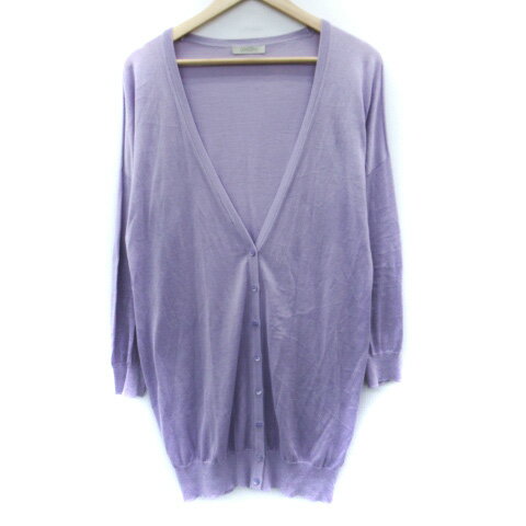 【中古】グレイセラ GRACERA ニットカーディガン ロング丈 Vネック シルク 40 L ラベンダー /SM19 レディース 【ベクトル 古着】 250714(4)