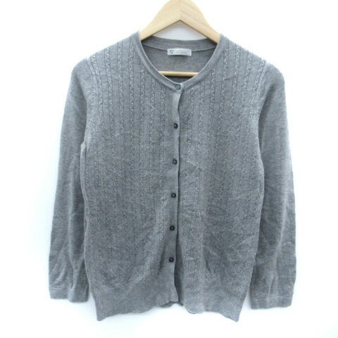 【中古】アフタヌーンティー Afternoon Tea ニットカーディガン ミドル丈 ケーブル編み 切替 M グレー /SM24 レディース 【ベクトル 古着】 250703