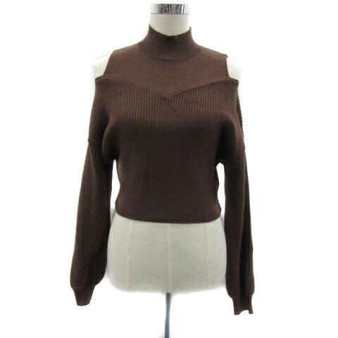 【中古】ヘザー Heather リブニット カットソー 長袖 オープンショルダー ボトルネック 無地 F 茶 ブラ..