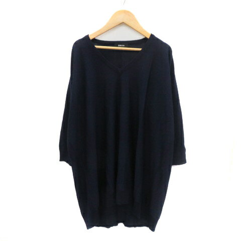 【中古】ズッカ zucca チュニック ニット カットソー 七分袖 Vネック M 紺 ネイビー /YK42 レディース 【ベクトル 古着】 250707