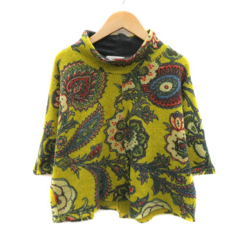 Turtleneck - 【中古】ピコット PICCOT ニット セーター 七分袖 ハイネック 花柄 マルチカラー マスタード /YK36 【ベクトル 古着】 250707