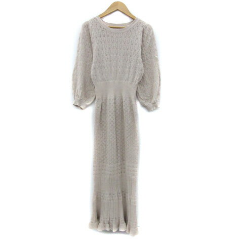 【中古】ワンアフター アナザー ナイスクラップ one after another NICE CLAUP ニットワンピース ロング丈 マキシ丈 七分袖 透かし編み F ピンクベージュ /YM27 レディース 【ベクトル 古着】 250704