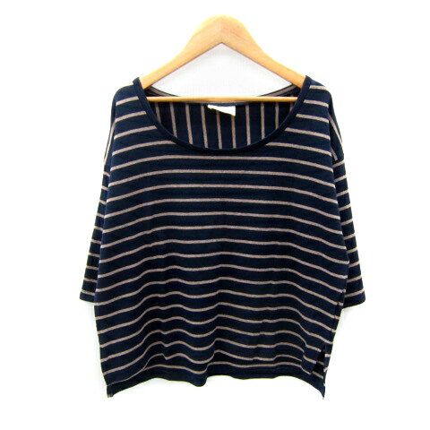 【中古】デイシービーチ deicy beach ニット カットソー 七分袖 ラウンドネック ボーダー柄 オーバーサ..