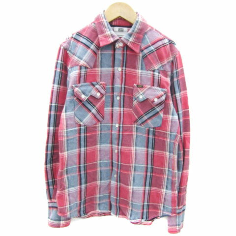 【中古】リー LEE カジュアルシャツ ウエスタンシャツ 長袖 チェック柄 S コーラルレッド /YM30 メンズ..
