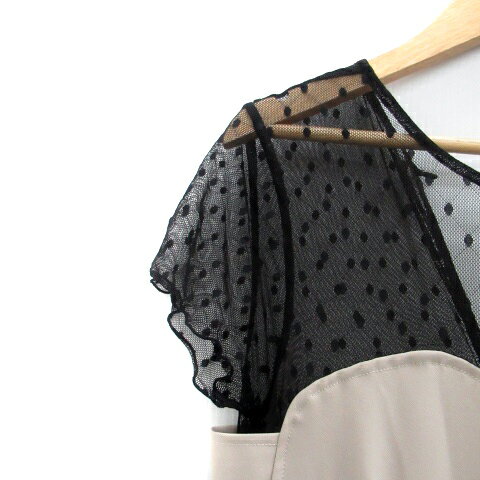 【中古】エイミーイストワール eimy istoire オールインワン コンビネゾン ラウンドネック 半袖 ワイドパンツ ロング丈 レース 切替 F ベージュ 黒 ブラック /HO33 レディース 【ベクトル 古着】 250730