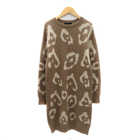 【中古】ヴィンカトーキョー VINCA TOKYO ニットワンピース ひざ丈 長袖 ヒョウ柄 レオパード柄 ベージュ /YK22 レディース 【ベクトル 古着】 250725