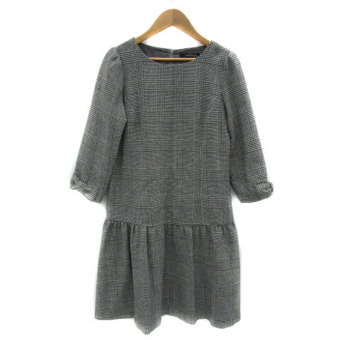 【中古】ユニバーサルミューズ UNIVERSAL MUSE ワンピース ひざ丈 八分袖 ラウンドネック グレンチェック柄 2 グレー /YS17 レディース 【ベクトル 古着】 250718