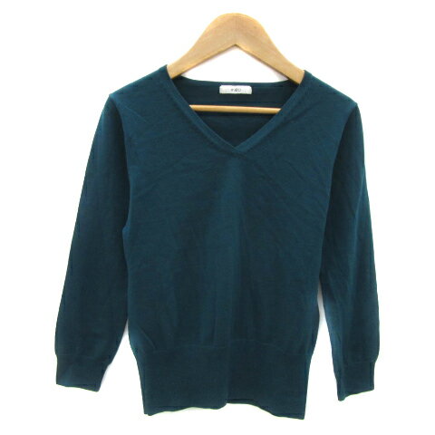 【中古】イネド INED ニット カットソー 長袖 Vネック 無地 2 緑 グリーン /YS21 レディース 【ベクト..