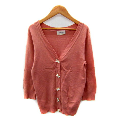 【中古】ジルバイジルスチュアート JILL by JILLSTUART カーディガン ミドル丈 Vネック 七分袖 無地 リボン FR ピンク /SY47 レディース 【ベクトル 古着】 250801