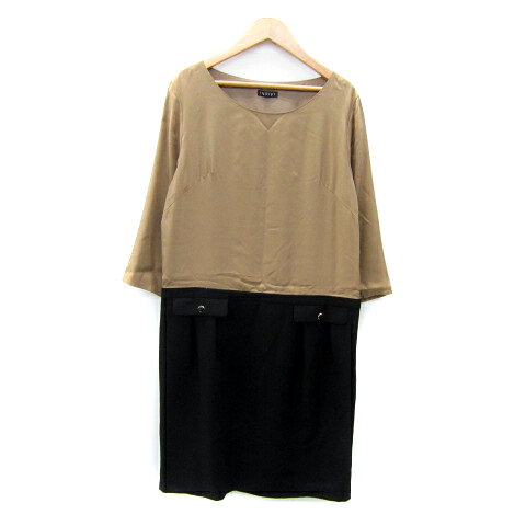 【中古】インディヴィ INDIVI ワンピース ミモレ丈 七分袖 ラウンドネック 切替 茶 ブラウン 紺 ネイビー /SY44 レディース 【ベクトル 古着】 250723 auc-vector-20421929 ブランド古着の買取販売ベクトル パッケージ画像