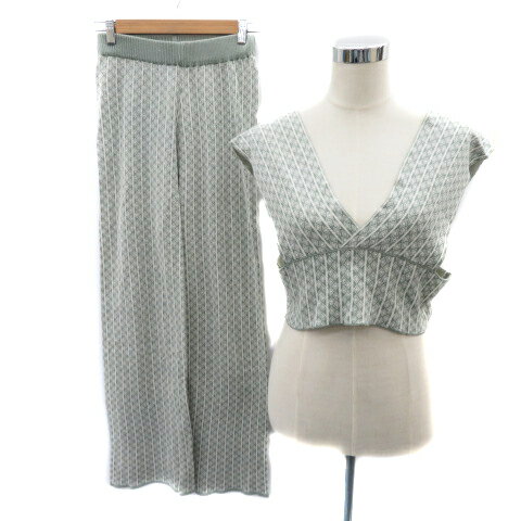 【中古】コロニー COLONY 2139 セットアップ 上下 ビスチェ ベスト Vネック ストレートパンツ イージーパンツ アンクル丈 総柄 F カーキ /YK5 レディース 【ベクトル 古着】 250814