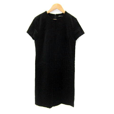 【中古】ドゥファミリィ ドゥファミリー DO!FAMILY ベロアワンピース ひざ丈 半袖 クルーネック ドット柄 水玉柄 M 黒 ブラック 白 ホワイト /SY43 レディース 【ベクトル 古着】 250802