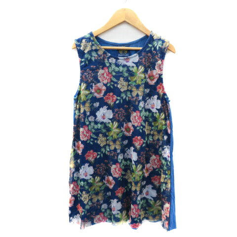 【中古】スカラー ScoLar チュニック カットソー ノースリーブ 花柄 M マルチカラー 青 ブルー /YK26 レディース 【ベクトル 古着】 250804