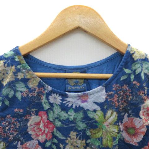 【中古】スカラー ScoLar チュニック カットソー ノースリーブ 花柄 M マルチカラー 青 ブルー /YK26 レディース 【ベクトル 古着】 250804