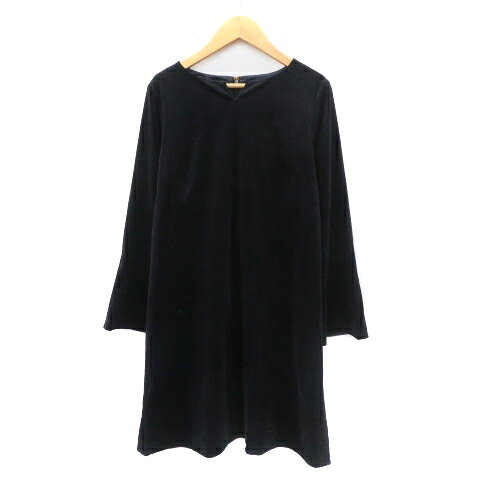 【中古】クミキョク 組曲 KUMIKYOKU ワンピース ひざ丈 長袖 スリットネック ベロア 3 紺 ネイビー /YK37 レディース 【ベクトル 古着】 250804