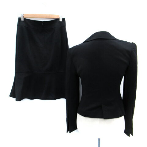 【中古】マテリア MATERIA フォーマルスーツ セットアップ 上下 テーラードジャケット ミドル丈 総裏地 シングルボタン フレアスカート ミモレ丈 上40 L 下38 M 黒 ブラック /SM13 レディース 【ベクトル 古着】 250801