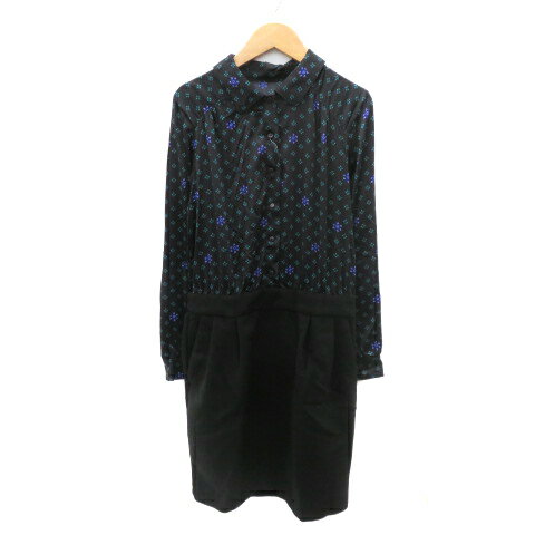 【中古】未使用品 インデックス INDEX シャツワンピース ひざ丈 長袖 花柄 M マルチカラー 黒 ブラック /YK17 レディース 【ベクトル 古着】 250819(4)