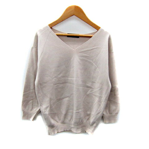 【中古】ジャスグリッティー JUSGLITTY ニット カットソー 長袖 Vネック 無地 2 ライトベージュ /SY40 ..