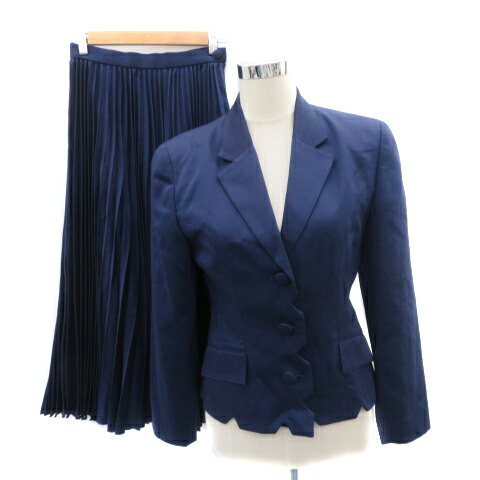 【中古】ドミニクデュマ DOMINIQUE DUMAS フォーマル セットアップ 上下 テーラードジャケット ミドル丈 総裏地 シングルボタン プリーツスカート ロング丈 M 紺 ネイビー /YK45 レディース 【ベクトル 古着】 250909