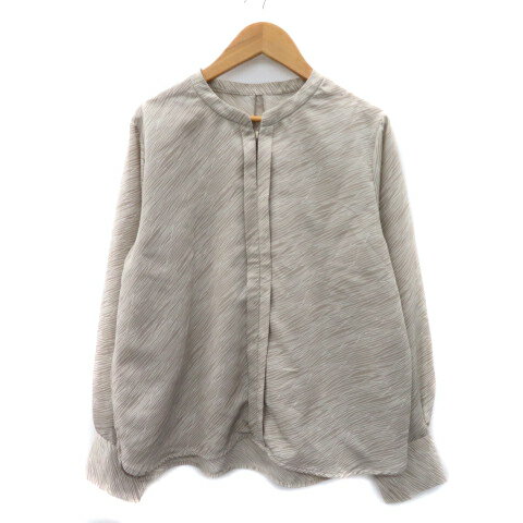 【中古】オペークドットクリップ OPAQUE.CLIP ブラウス カットソー 長袖 スリットネック 40 L グレージュ 白 ホワイト /YK26 レディース 【ベクトル 古着】 250909(4)