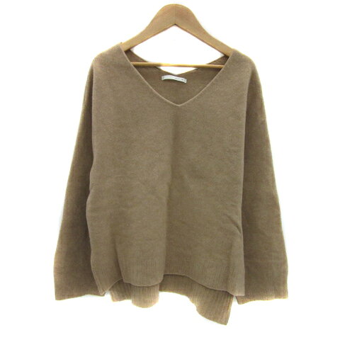 V-Neck - 【中古】カリテ qualite ニット セーター 長袖 Vネック 無地 オーバーサイズ 38 M ブラウンベージュ /YS33 レディース 【ベクトル 古着】 250825
