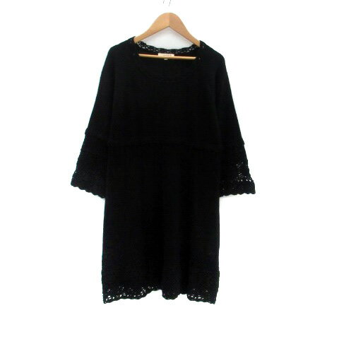 【中古】エニィファム anyFam ニットワンピース ラウンドネック 長袖 ひざ丈 3 L 黒 ブラック /HO37 レディース 【ベクトル 古着】 250821