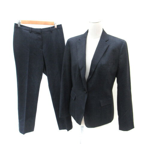 【中古】オンリー ONLY フォーマルスーツ セットアップ 上下 テーラードジャケット ミドル丈 シングルボタン チェック柄 テーパードパンツ アンクル丈 13号 大きいサイズ 濃紺 ネイビー /SM21 レディース 【ベクトル 古着】 251104