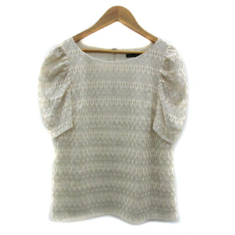 【中古】ラピスルーチェパービームス LAPIS LUCE PER BEAMS ブラウス カットソー 半袖 ラウンドネック 総柄 38 M アイボリー シルバー色 /YS27 レディース 【ベクトル 古着】 250827