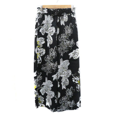 【中古】イエナ IENA ワイドパンツ ロング丈 花柄 34 XS マルチカラー 黒 ブラック 白 ホワイト /YK12 レディース 【ベクトル 古着】 250821