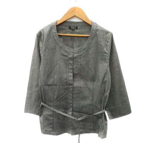其它 - 【中古】ソニア ソニアリキエル SONIA SONIA RYKIEL ノーカラージャケット ミドル丈 七分袖 ウエストベルト付き 40 L ダークグレー /YK37 レディース 【ベクトル 古着】 250821