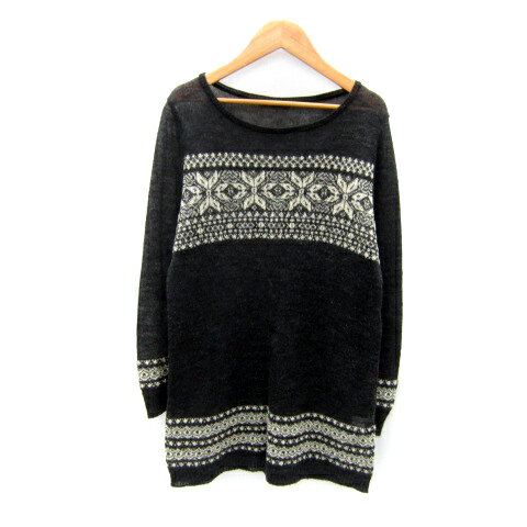 【中古】コムサデモード COMME CA DU MODE ニットチュニック 長袖 ラウンドネック ノルディック柄 モヘヤ混 11 チャコールグレー /SY33 レディース 【ベクトル 古着】 251015