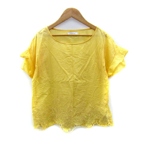 ジェイエフレディメイド JF Ready Made ブラウス カットソー 半袖 ラウンドネック 無地 刺繍 花柄 F 黄 イエロー /SY18 レディース  250909
