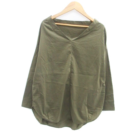 Sleeveless - 【中古】アンデミュウ Andemiu ブラウス カットソー Vネック 長袖 無地 F カーキ /HO30 レディース 【ベクトル 古着】 250826