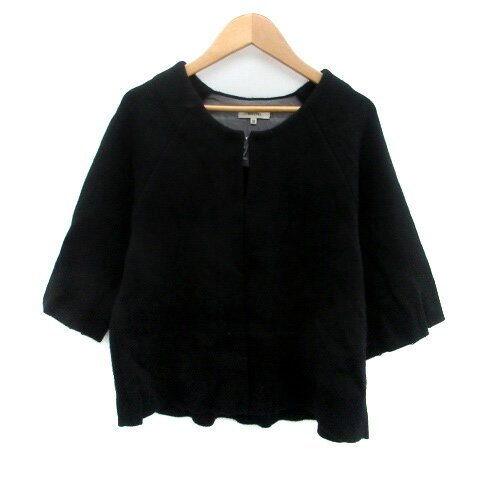 【中古】ボールジー BALLSEY トゥモローランド ニットカーディガン ラウンドネック 五分袖 ミドル丈 無地 ウール 38 M 黒 ブラック /HO33 レディース 【ベクトル 古着】 250826