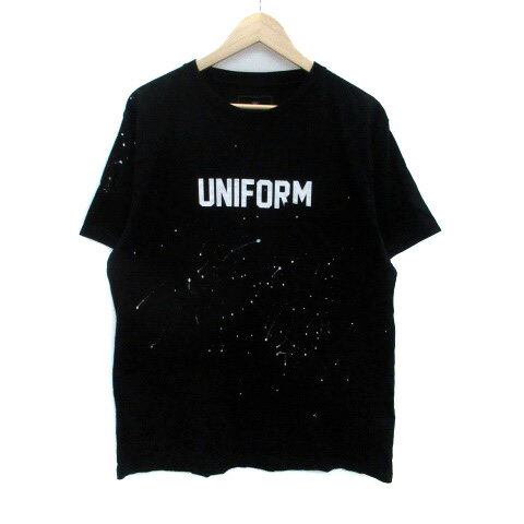 【中古】ユニフォームエクスペリメント uniform experiment Tシャツ カットソー クルーネック 半袖 プリント 4 L 黒 ブラック オフホワイト /HO40 メンズ 【ベクトル 古着】 250902