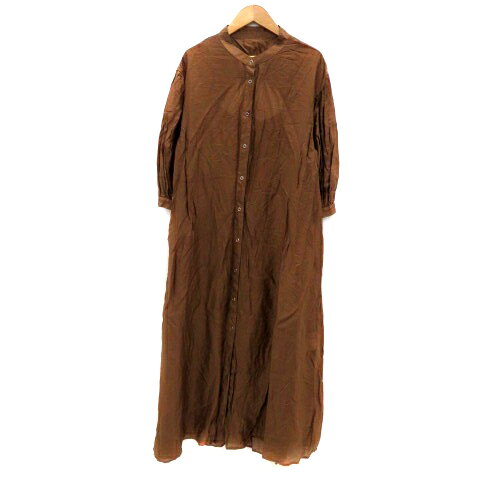 【中古】ページボーイ PAGE BOY シアーシャツワンピース バンドカラー 五分袖 バルーンスリーブ ロング丈 マキシ丈 バックシャン F 茶色 ブラウン /HO40 レディース 【ベクトル 古着】 251008