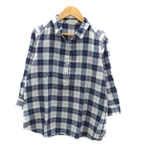 樂天商城 - 【中古】クリアインプレッション CLEAR IMPRESSION ブラウス シャツ スキッパーカラー 七分袖 チェック柄 2 M 青 ブルー グレー /HO3 レディース 【ベクトル 古着】 251009