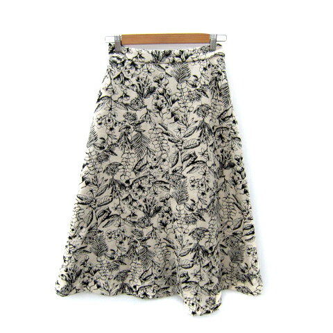 【中古】インデックス INDEX フレアスカート ロング丈 花柄 M ライトベージュ 黒 ブラック /SY22 レディース 【ベクトル 古着】 250912