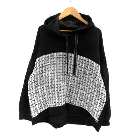 【中古】フォントラブ FONTLAB ジャケット パーカー ミドル丈 長袖 ツイード 切替 F マルチカラー 黒 ブラック /HO33 レディース 【ベクトル 古着】 250929(4)