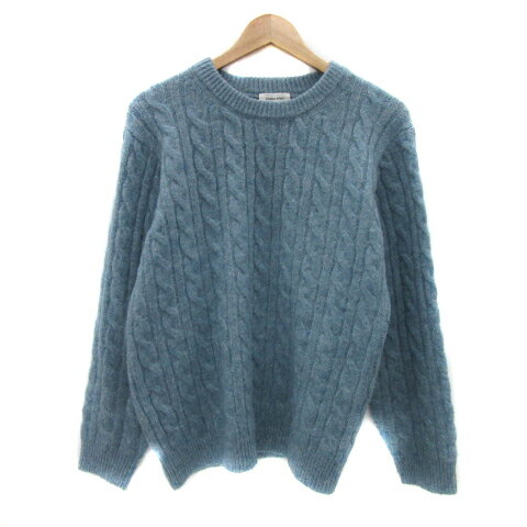 【中古】グローバルワーク GLOBAL WORK ニット セーター 長袖 ラウンドネック ケーブル編み M 水色 ライトブルー /YS14 メンズ レディース ...