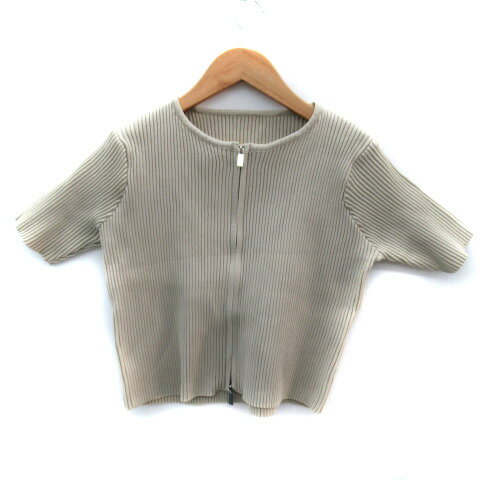 【中古】ラジエム La gemme ニット カットソー 半袖 リブ ダブルジップ ベージュ /SM3 レディース 【ベクトル 古着】 251010