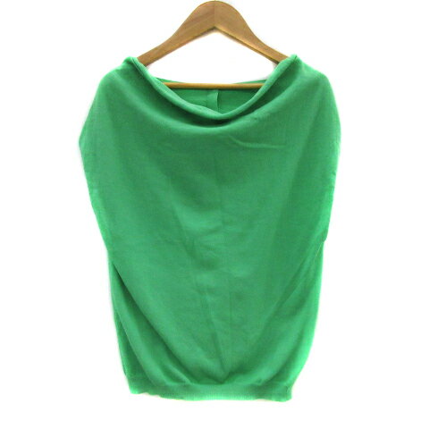 【中古】オフオン ofuon ニット カットソー フレンチスリーブ ノースリーブ オフネック 無地 38 M 緑 ..