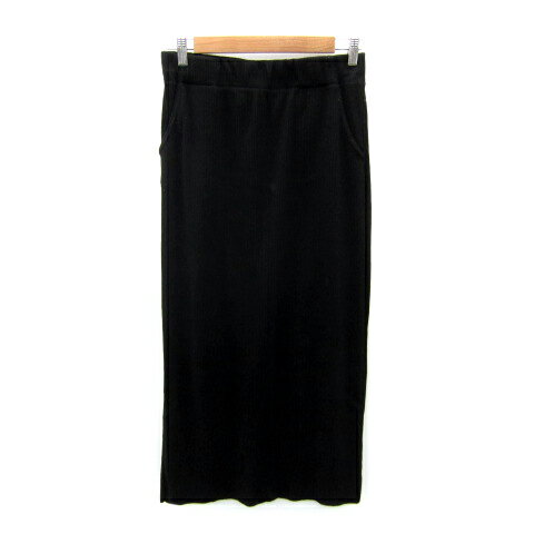 【中古】ディスコート Discoat リブスカート タイトスカート ロング丈 マキシ丈 無地 スリット XL 黒 ブラック /SY19 レディース 【ベクトル ...