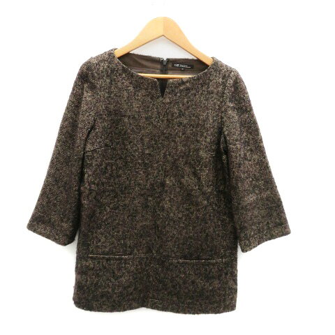 【中古】23区 オンワード樫山 カットソー スリットネック 七分袖 ウール混 シルク混 32 XS 茶色 ブラウン 黒 ブラック /HO38 レディース 【ベクトル 古着】 250917 auc-vector-20500932 ブランド古着の買取販売ベクトル パッケージ画像