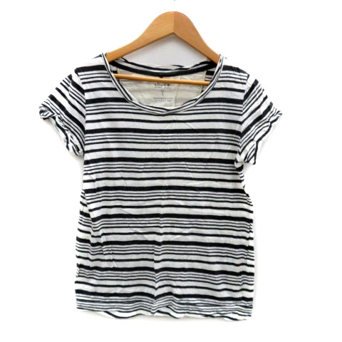 【中古】グローバルワーク GLOBAL WORK シュカ shuca Tシャツ カットソー ラウンドネック 半袖 ロールアップ ボーダー柄 S 黒 ブラック オフホワイト /HO22 レディース 【ベクトル 古着】 250929 auc-vector-20510462 ブランド古着の買取販売ベクトル パッケージ画像