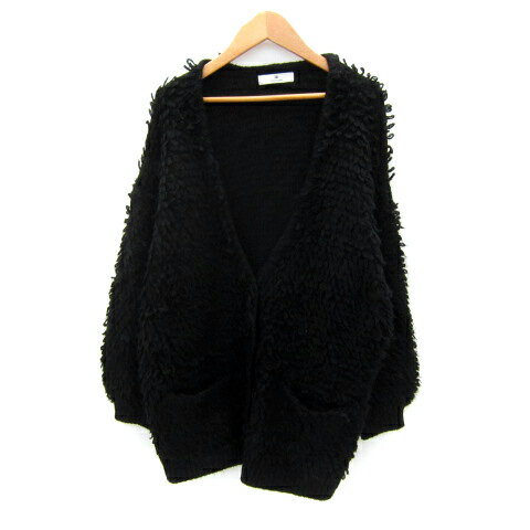 【中古】アーバンリサーチ サニーレーベル URBAN RESEARCH Sonny Label ニットカーディガン ミドル丈 Vネック 無地 F 黒 ブラック /SY46 レディース 【ベクトル 古着】 251016