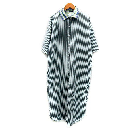 【中古】ラジエム La-gemme シャツワンピース ロング丈 マキシ丈 半袖 ストライプ柄 緑 グリーン 白 ホワイト /SY21 レディース 【ベクトル 古着】 251028