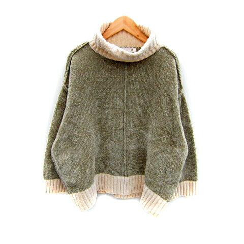【中古】ロユタ Loytaa ニット セーター 長袖 オフタートルネック 無地 オーバーサイズ F カーキ 白 /S..